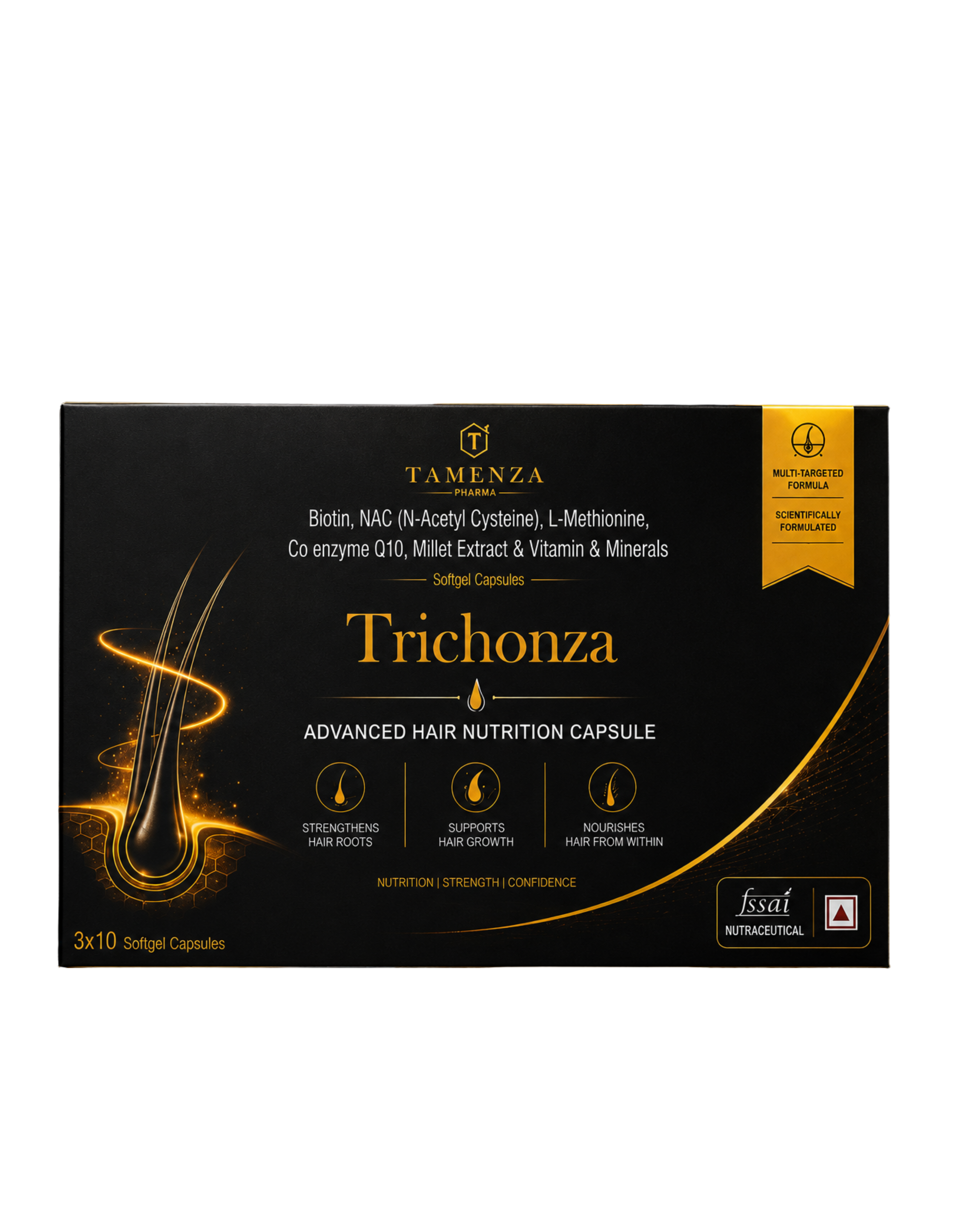 Trichonza Advanced Hair Nutrition Capsule - Bio-Active Follicle Nutrition & Root Strengthening Softgel (30 Softgel Capsules (30 Pieces))